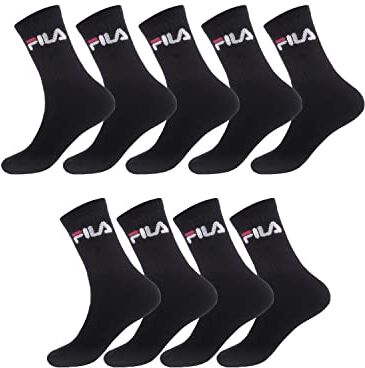 Fila Calzini Uomo Cotone, Set di 9 Calze Sportive Uomo, Nero, Taglie 43/46