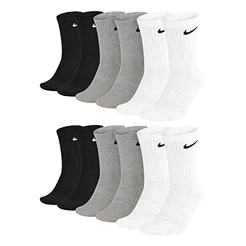 Nike Calzini da allenamento da uomo Everyday Cushioned Crew, 6 paia, 901 grigio/bianco/nero., 46-50