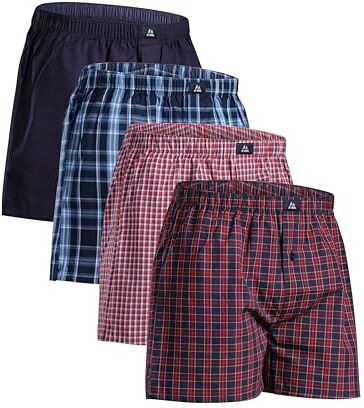 DANISH ENDURANCE 4 Paia Boxer Uomo Cotone Biologico 100% Fantasia, Mutande a Pantaloncino, Comodi, Leggeri e Traspiranti, Blu/Rosso Misto, 3XL