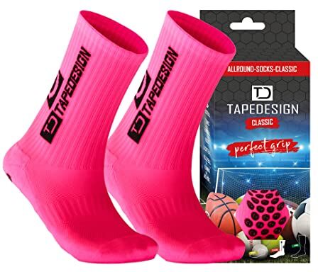 Tapedesign "Classic 1 Paia Neo Pink Calze Antiscivolo Uomo Donna Calze Calcio (37-48) Calzini Antiscivolo Grip Socks Calzini Grip Calcio Calze Sportive Football Socks Calzettoni Calcio