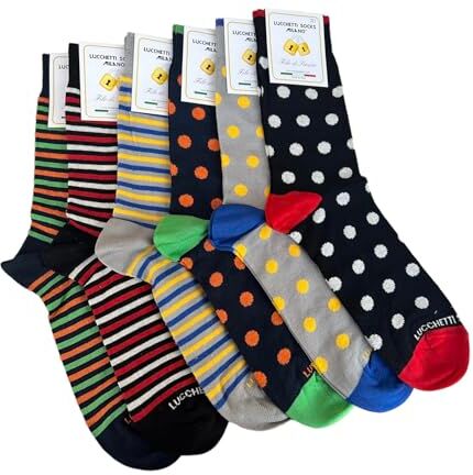 Lucchetti Socks Milano 6 paia calze uomo CORTE cotone filo di scozia elasticizzato estive in fantasia (Taglia Unica, Set Linee colors)