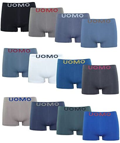 Channo Boxer in Lycra, Senza Cuciture, Morbidi e Comodi, Collezione Uomo Confezione da 12, Multicolore, 3XL