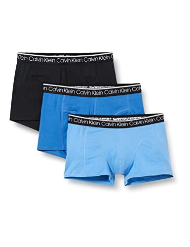 Calvin Klein Boxer Uomo 3 Pack Trunk 3 PK Elasticizzati, Black/Delft/Silver Lake Blue, XL [Amazon Exclusive]