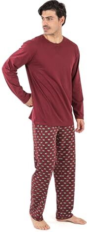 TRAMAS+ Pigiama in Cotone da Uomo con Maniche Lunghe e Pantaloni Lunghi, Adatto a Tutte Le Stagioni dell'Anno, Set di Abbigliamento da Notte, Vita Elasticizzata, M, Nino Bordeaux