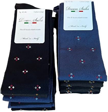 DREAM SOCKS Calze LUNGHE da Uomo in Cotone Filo Di Scozia Elasticizzate,Molto Leggere,Colorate-Disegnate-Tinta Unita,Made In Italy (43-46, 6 X Set. CLASSIC)