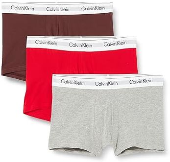 Calvin Klein Boxer Uomo Confezione da 3 Cotone Elasticizzato, Multicolore (Grey Heather, Deep Mahogany, Rouge), XXL