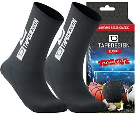 Tapedesign "Classic 1 Paia Grigio Scuro Calze Antiscivolo Uomo Donna Calze Calcio (37-48) Calzini Antiscivolo Grip Socks Calzini Grip Calcio Calze Sportive Football Socks Calzettoni Calcio