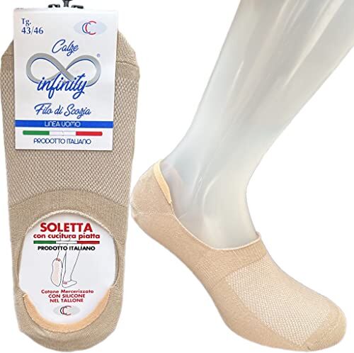 Infinity 6/12 PAIA CALZINI INVISIBILI SALVAPIEDE CON SILICONE ANTISCIVOLO MADE IN ITALY FANTASMINI IN COTONE FILO DI SCOZIA ELASTICIZZATO TRASPIRANTI FRESCHI MOCASSINO (35-38, Beige 6Paia)