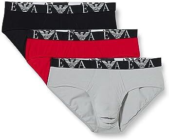 Emporio Armani Men's 3-Pack Bold Monogram Brief Slip Boxer, Red/Stone/Black, M (Pacco da 3) Uomini