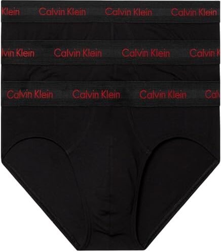 Calvin Klein Slip Hipster Confezione da 3 Uomo Cotone Elasticizzato, Nero (Black W/ Pompian Red Logos), XXL