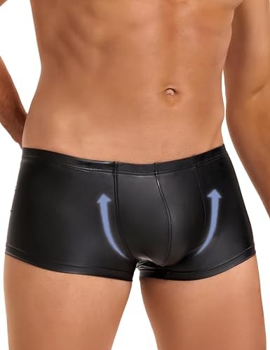 ohyeahlady Boxer di Finta Pelle Uomo Hot Taglie Forti Perizoma Sexy Slip a Vita Bassa Nera Parigamba Confezione Mutande San Valentino Pantaloncini Elasticizzato Biancheria Intima(Nero,S)