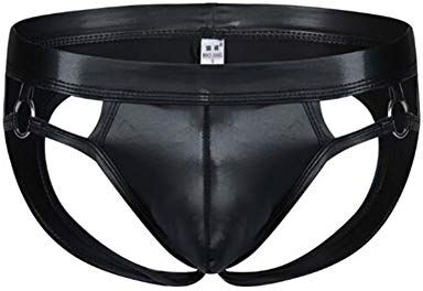 Es Slip da uomo 1708 in pelle verniciata Wetlook Jockstrap G String vita bassa Bulge Pouch T biancheria intima perizoma nero