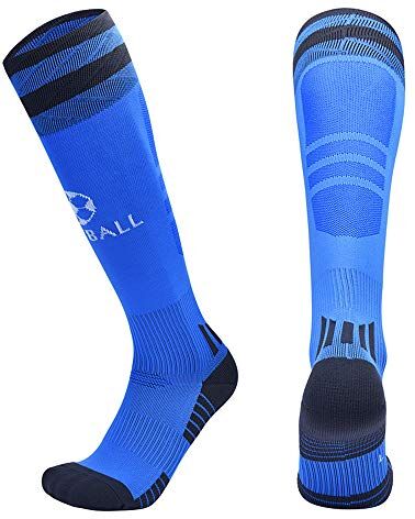 YXSSC Calcio Calzini Tre Paia Di Calzini Abito Calcio Professionale Canna Lunga Solida E Spessa Antiscivolo Adulto Maschio Ginocchio Calzini Asciugamano Fondo,Blu,XL