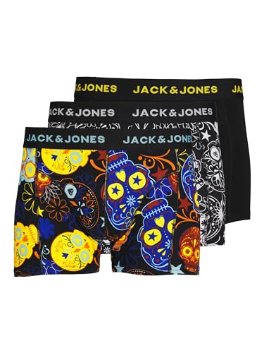 Jack & Jones S JACJAMES Trunks 3 Pack Noos Boxer a Pantaloncino, Nero/Dettaglio: Nero – Giallo, XL Uomo