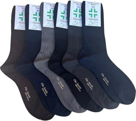 Lucchetti Socks Milano 6 PAIA calze da uomo SANITARIE filo di scozia 100% cotone rimagliate Made in Italy ((IT, Numero, 43, 46, Regular, Regular, Assortiti Scuri)