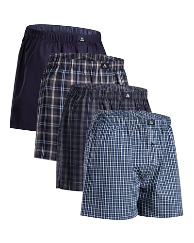 DANISH ENDURANCE 4 Paia Boxer Uomo Cotone Biologico 100% Fantasia, Mutande a Pantaloncino, Comodi, Leggeri e Traspiranti, Blu/Grigio Misto, L