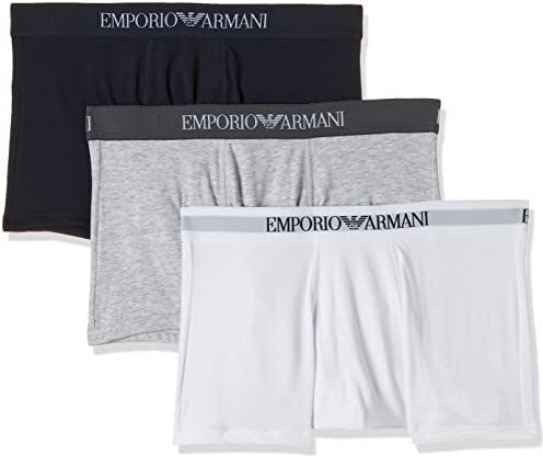 Emporio Armani 3-Pack Boxer Pure Cotton, Boxer, Uomo, Grigio (White/Melgrey/Marine), S