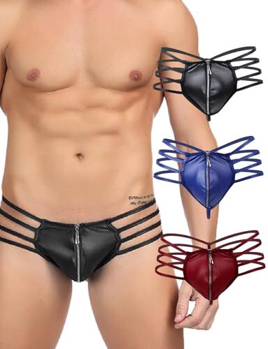 ohyeahlady Perizoma Pelle Uomo Sexy Hot String Tanga Uomo Tagile Forti Intimo Sexy Uomo Hot Lingerie Hard Slip Thong Jockstrap T-Back Mankini Underwear Maschile Party(M,3Pack)