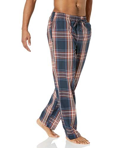 Amazon Essentials Pantaloni del Pigiama in Tessuto con Taglio Dritto Uomo, Blu Marino Motivo Quadri Grandi, XXL