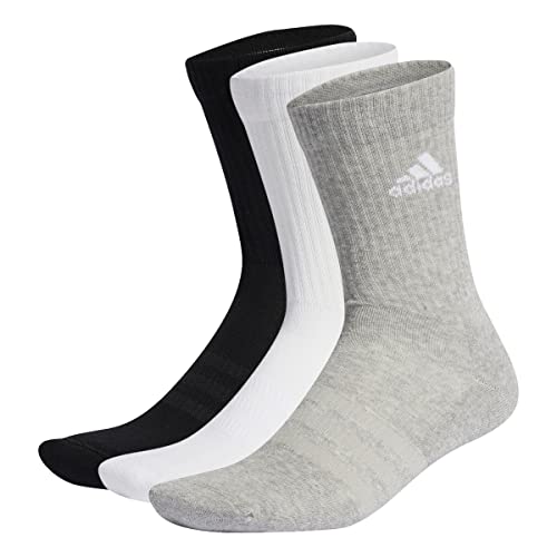 Adidas Cushioned Crew Socks 3 Pairs, Calze Medie Unisex Adulto, Medium Grey Heather/White/Black, M (Pacco da 3)