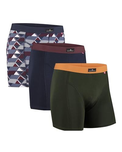 DANISH ENDURANCE 3 Boxer in Cotone Elasticizzato, Mutande Intimo Classico, da Uomo Multicolore (1x Verde/Arancione, 1x Blu Navy/Bordeaux, 1x Retro) XXL