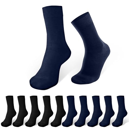 Lakpoau 10 Paia di Calze Uomo Donna Calzini Lunghi Business Comode Cotone Traspiranti Nero Cotone Calze Traspirante Sportiv Rinforzati Donna Calzettoni Unisex Blu Navy 43-46 ZD2401