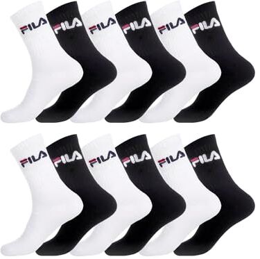 Fila Calzini Uomo Sportivo Vestibilità Perfetta Set di 12 Calze Uomo Lunghe, Tennis, Comodo, Nero, Bianchi, Taglie 35/38