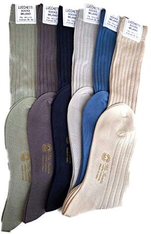 Lucchetti Socks Milano 6 PAIA calze da uomo lunghe filo di scozia 100% cotone rimagliate Made in Italy (39-42, Pastello)