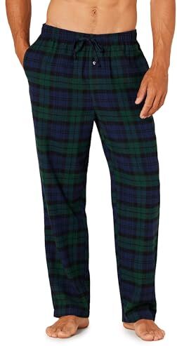 Amazon Essentials Pantaloni del Pigiama in Flanella (Disponibili nelle Taglie Big & Tall) Uomo, Verde Scuro Blu Marino Blackwatch Plaid, XS