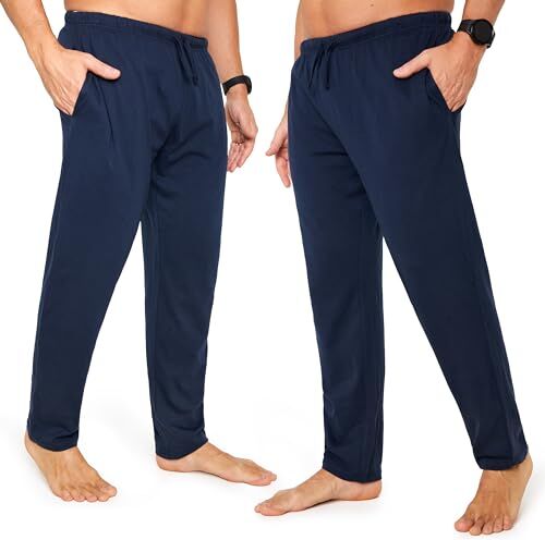 CityComfort Pantaloni del Pigiama da Uomo, Pigiama Cotone Uomo, Pantaloni Lunghi con Elastico in Vita, 2 Tasche, Vestibilità Comoda, M-4XL (2XL, Blu/Blu, Coulisse in Vita)