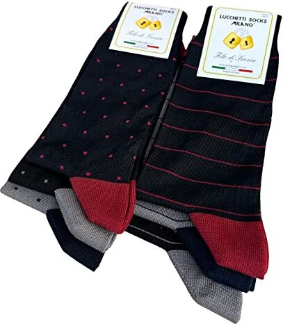 Lucchetti Socks Milano 6 paia calze uomo CORTE cotone filo di scozia elasticizzato estive in fantasia (Taglia Unica, Set Sanremo)