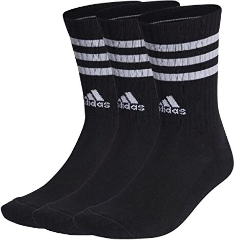 Adidas 3-stripes Cushioned Crew Socks 3 Pairs, Calzini Unisex Adulto, Black/White, XXL (Pacco da 3)