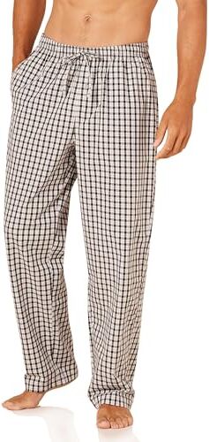 Amazon Essentials Pantaloni del Pigiama in Tessuto con Taglio Dritto Uomo, Grigio Nero Buffalo Plaid Mini, M