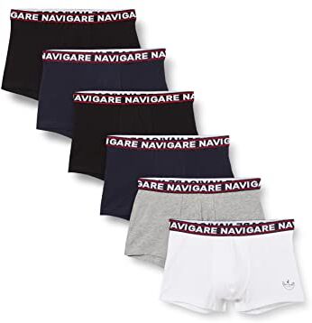 Navigare 322 (Pacco Da 6), Boxer Uomo, Multicolore (Bianco/Nero/Antracite/Navi), M confezione da 6