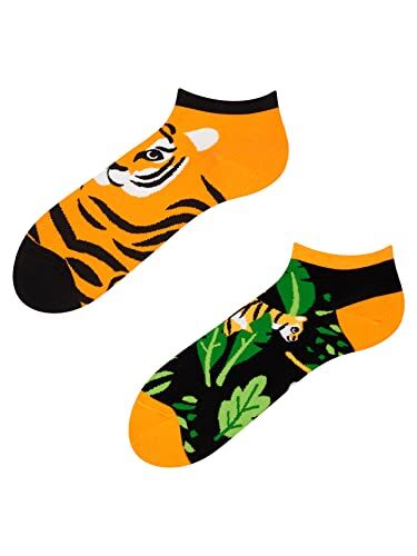 Dedoles Calzini Unisex Donna Uomo & Bambini Calze Cotone con tanti Design divertenti sinistra destra diversi, colore: Arancione, disegno: Tigre della giungla (alla caviglia), taglia: 39-42