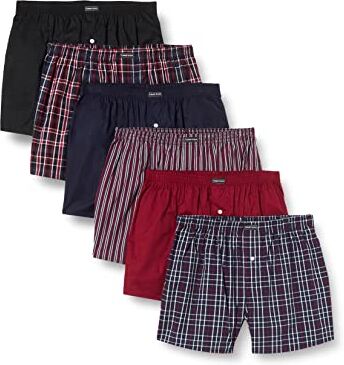 Lower East , Boxer Americani Uomo, Blu (Navy)/Nero/Rosso (Bordeaux), M