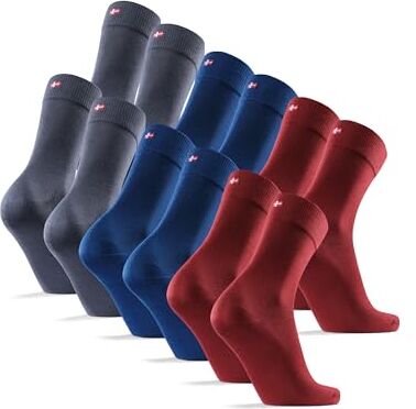 DANISH ENDURANCE 6 Paia Calzini in Bambù, Classici, Traspiranti, da Tutti i Giorni, da Uomo e Donna, Multicolore (2x Blu, 2x Grigio, 2x Rosso Scuro), 43-47