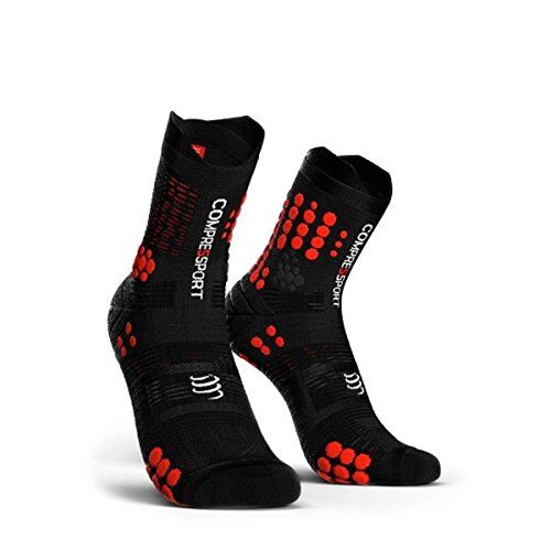 COMPRESSPORT PRO Racing Socks V3.0 Trail, Calzini da Gara Unisex-Adult, Nero/Rosso, 39-41