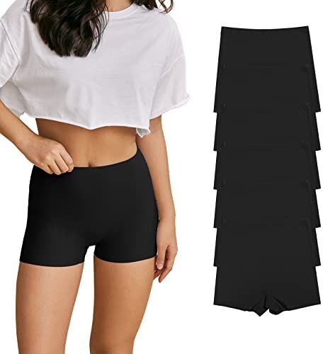 SHARICCA Boxer Donna Senza Cuciture Vita Alta Pantaloncini Donna in Viscosa Culotte Shorts Intimo Fitness Sport Hot Pant (6 Pacco-Nero, M)