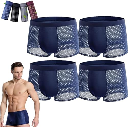 Ashopfun Boxhero Boxer da uomo in fibra di bambù, 4 pezzi, boxer in fibra di bambù, biancheria intima da uomo in nylon traspirante, per un comfort tutto il giorno, Blu, L Plus Short