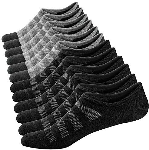 Ueither Uomo Calzini Fantasmini Antiscivolo Calze Corti Cotone Sneaker Calze Invisibili Traspirante Taglio Basso(Nero/Grigio (3 Paia Ogni),44-48)