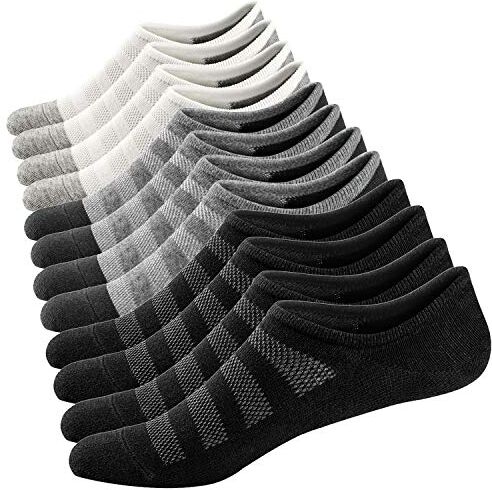 Ueither Uomo Calzini Fantasmini Antiscivolo Calze Corti Cotone Sneaker Calze Invisibili Traspirante Taglio Basso(Nero/Bianca/Grigio (2 Paia Ogni),44-48)