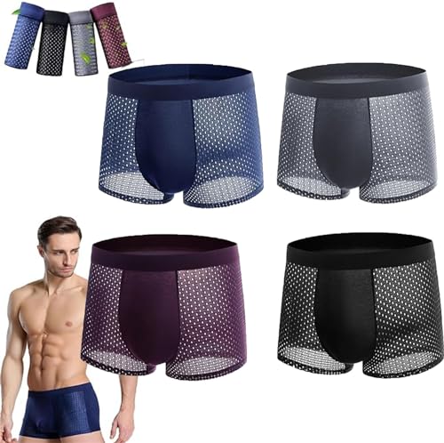 Ashopfun Boxhero Boxer da uomo in fibra di bambù, 4 pezzi, boxer in fibra di bambù, biancheria intima da uomo in nylon traspirante, per un comfort tutto il giorno, Misto, L Plus Short