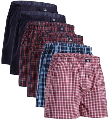 DANISH ENDURANCE 6 Paia Boxer Uomo Cotone Biologico 100% Fantasia, Mutande a Pantaloncino, Comodi, Leggeri e Traspiranti Blu/Rosso XXL