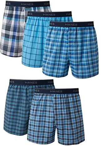 Hanes , boxer da uomo con tecnologia FreshIQ, senza etichetta, con motivo a tartan ed elastico a vista (confezione da 5) Assorted Large