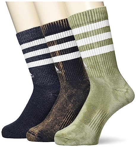 Adidas 3-stripes Stonewash Crew 3 Pairs Socks, Calze Unisex Adulto, Olive Strata/Legend Ink/White, 34-36 (Pacco da 3)