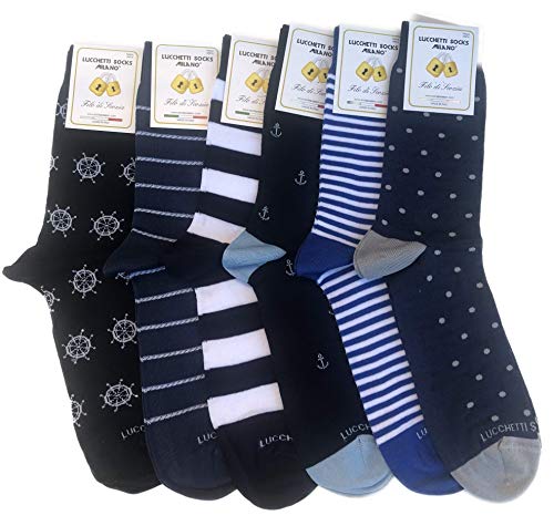 Lucchetti Socks Milano 6 paia calze uomo CORTE cotone filo di scozia elasticizzato estive in fantasia (Taglia Unica, Set Amerigo)