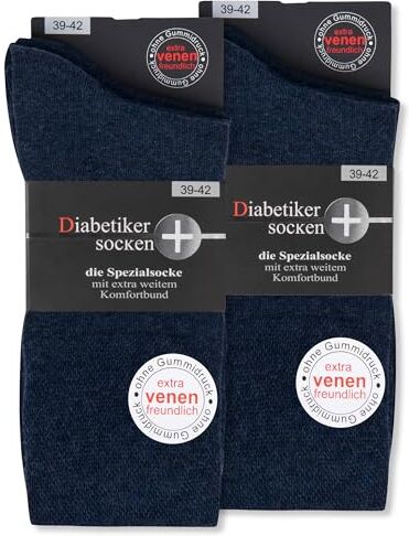 sockenkauf24 6 Paia Calze Diabetici senza Elastico 97% Cotone senza Cucitura Uomo & Donna (39-42 Blu)