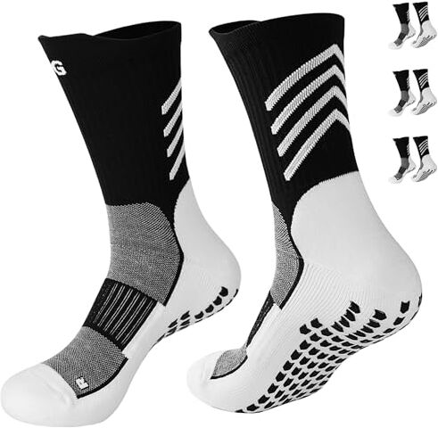 Gogogoal Calzino sportivo antiscivolo uomo Donna Calzini da calcio grip Calzini antiscivolo Yoga Tennis Basket Palestra 36-450bianco Nero3 M 3P