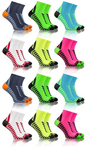 sesto senso Calzini Sportivi Donna Uomo Calze da Corsa Corte Colorate Jogging 3 a 12 Paia Bianco Giallo Rosa Grigio Grafite Verde Turchese 35-38 12 Pack Mix